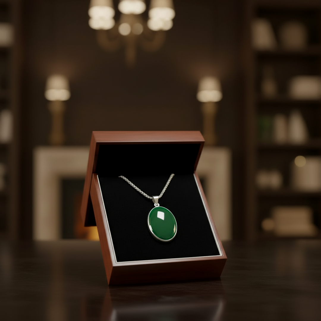 shobuj akik locket সবুজ আকিক পাথরের লকেট - Image 1